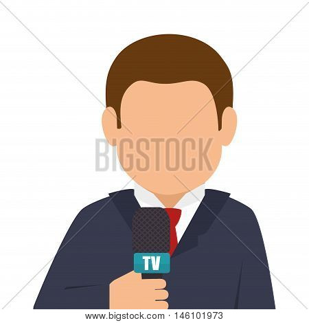journalist holding a tv  microphone. avatar man wearing suit and tie. vector illustration