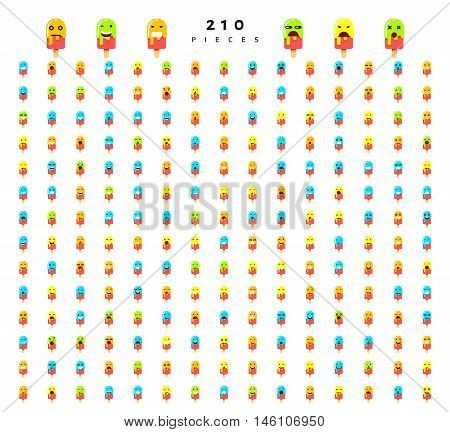 Great set of 224 emotions isolated on white background. Characters smile Emoji for Web. Anger and compassion. Laughter, tears. Smile sadness surprise. Happiness fear.