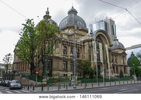 Bucharest, Romania- JUNE 09, 2014: CEC Bank (Casa de Economii si Consemnatiuni) Downtown Bucharest On Victory Street. Founded in 1864 it is a state-owned Romanian banking institution.