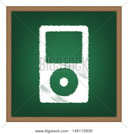 Portable Music Device. White Chalk Effect On Green School Board.