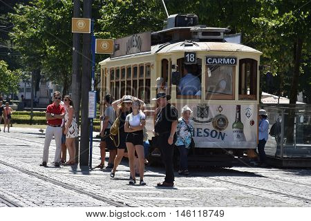 PORTO, PORTUGAL - AUG 22: Tram in Porto, Portugal, as seen on Aug 22, 2016. Porto has three regular heritage tram routes and they all use vintage tramcars exclusively.