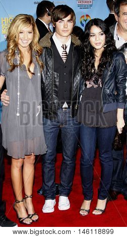 Ashley Tisdale, Zac Efron and Vanessa Hudgens at the DVD Release premiere of 