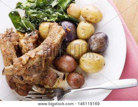 pork Ribs with Fingerling Potatoes and Collard Greens