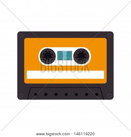 retro audio cassete tape with orange label. vector illustration