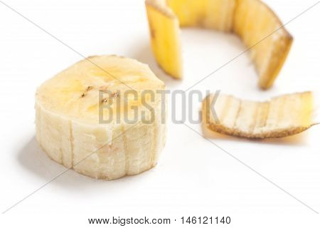 Slices of Banana Prata isolated on white background