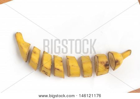 Slices of Banana Prata isolated on white background