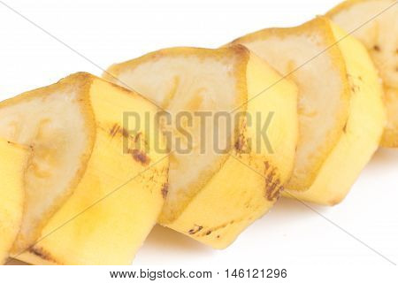 Slices of Banana Prata isolated on white background