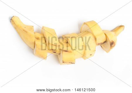 Slices of Banana Prata isolated on white background