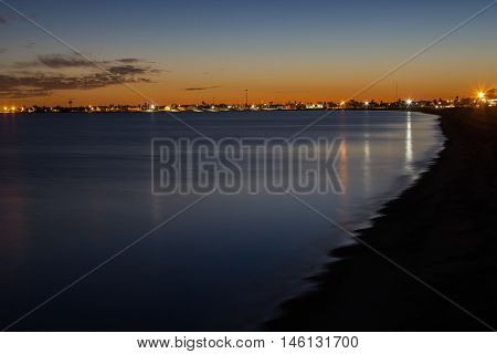 Night time lights at Rockport, Texas beach.