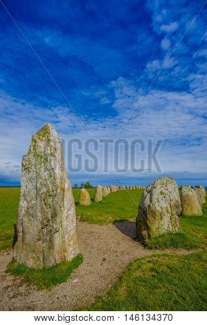 Ales stones, ancient megalithic monument in Skane, Sweden
