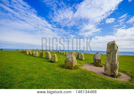 Ales stones, imposing megalithic monument in Skane, Sweden