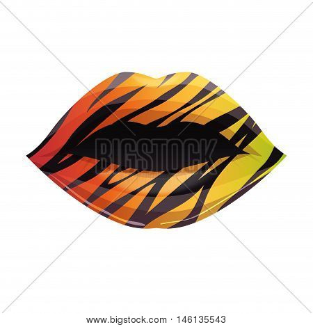 mouth with animal print texture lips sensual sexy expression cartoon. vector illustration