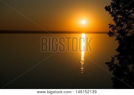 Sunset on Volga river near of Samara, Russia