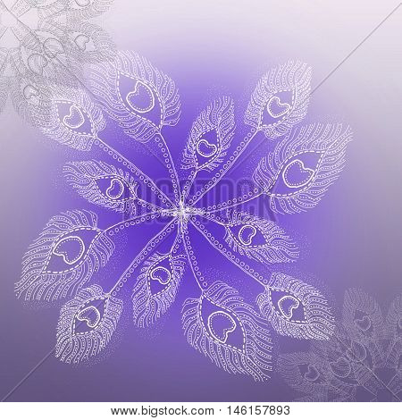 feathers and quills. Raster picture. Colored hand drawn background. Abstract zentagles.