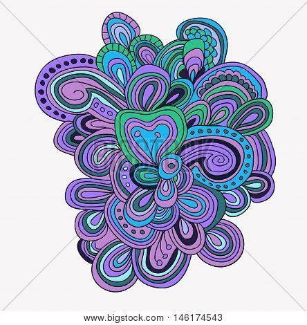 Vector hand drawn template. Lines pattern in blue and violet color.