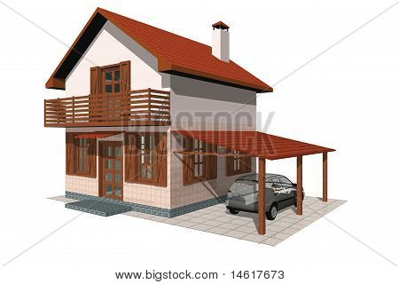 Das Haus mit einem Baldachin für das Auto