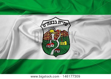 Waving Flag of Givatayim Israel, with beautiful satin background. 3D illustration