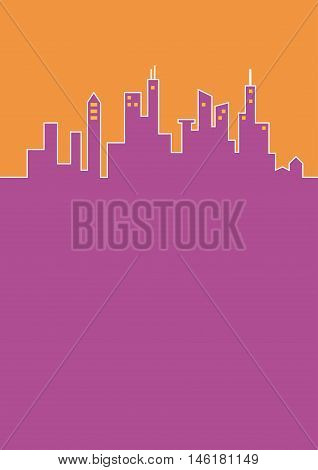 City flat background, cityline in purple and orange