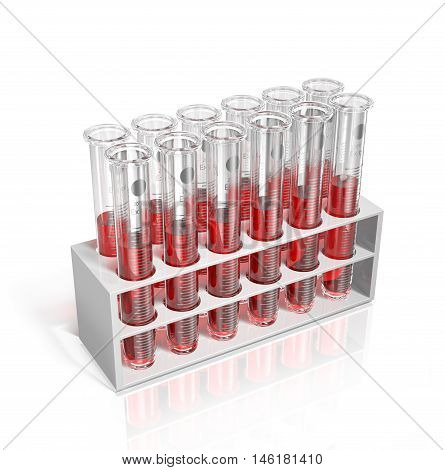 test tubes with blood on a tray 3d illustration
