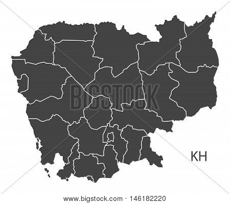 Cambodia grey map with regions isolated vector high res
