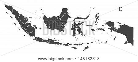 Indonesia grey map with regions isolated vector high res