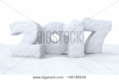 Happy New Year creative holiday background - 2017 new year sign text written with numbers made of snow on the snow surface Happy New Year 2017 winter snow symbol 3d illustration isolated on white