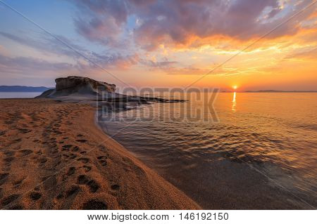 beautiful kakoudia beach at sunrise. Ierissos Grecce