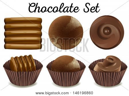Different kind of chocolate in brown cups illustration