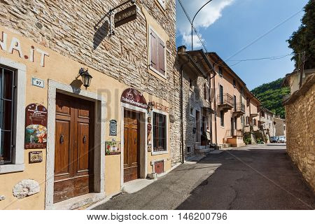 Molina Italy - May 07 2016: The street of Molina the little resort town in a Dolomites mountain