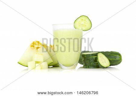 Melon and cucumber drink, over a white background.