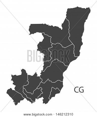 Congo Republic grey map with regions isolated vector high res