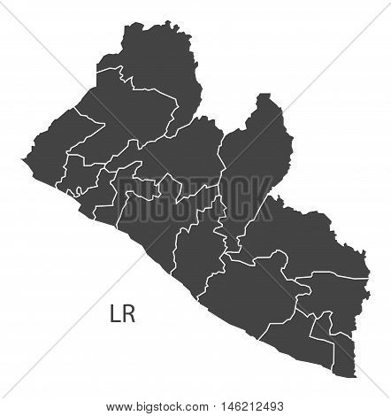 Liberia grey map with regions isolated vector high res