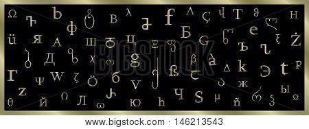 alphabetical mix gold on a black background