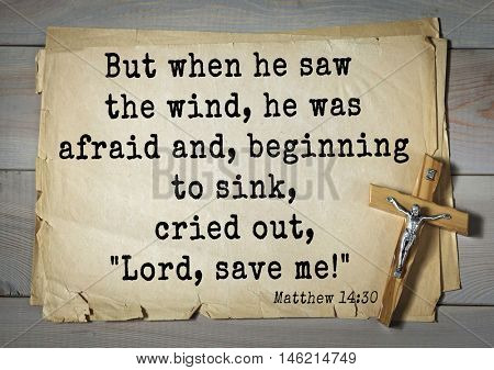 Bible verses from Matthew.But when he saw the wind, he was afraid and, beginning to sink, cried out, 