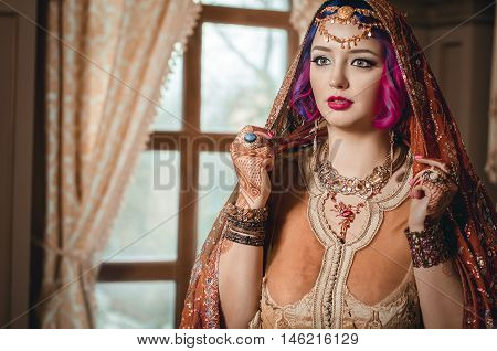 Portrait Of A Beautiful Young Woman In Traditional Indian Ethnic