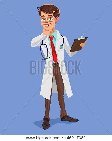 Vector 3d doctor holding clipboard in hand