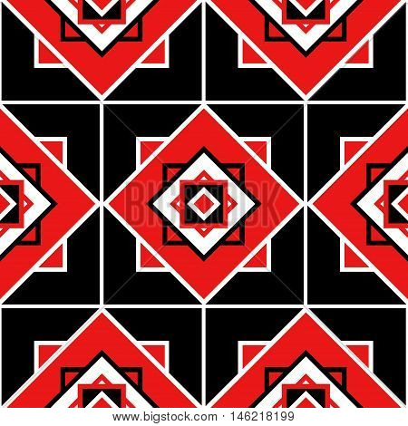 Seamless pattern texture with geometric ornament. Vector illustration. Black and red.