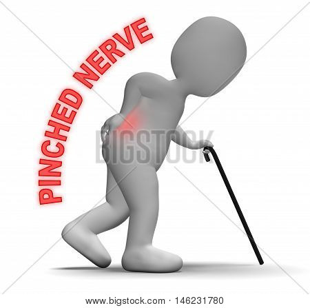 Pinched Nerve Indicates Spinal Column Problem 3D Rendering