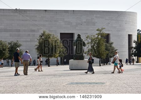 FATIMA, PORTUGAL - AUG 24: Sanctuary of Fatima in Portugal, as seen on Aug 24, 2016. It consists of a tall centralized bell-tower and nave, 213 ft in height, decorated by a 15,000 lb crown of bronze.