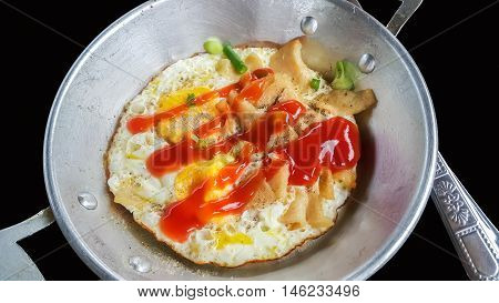 Panned egg breakfast food in Thai style