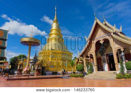 LAMPHUN SEP, 4 2016: Wat Phra Thad Hariphunchai public temple important religious traveling destination in northern province is the most famous temple where people go to worship holy things