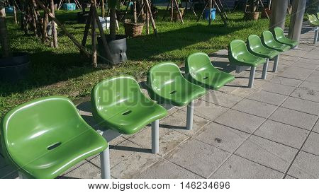 Rows of benches in the long distance bus station