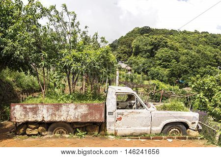 Old Truck Symbol of Monjam Viewpoint Chiangmai Thailand.