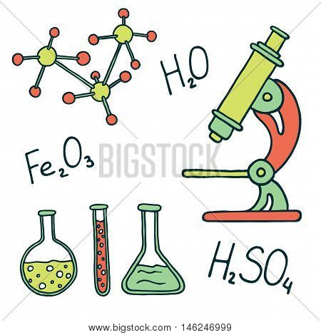 Chemistry and science icons isolated on white background. Vector illustration