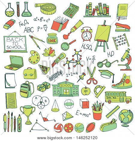 Hand drawn school icons set. Vector illustration.