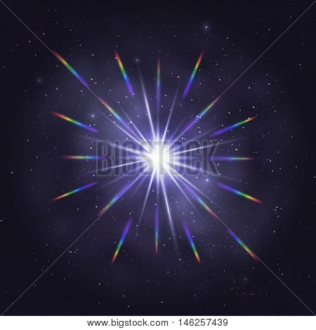 Twinkling cosmic star rainbow glare through lens