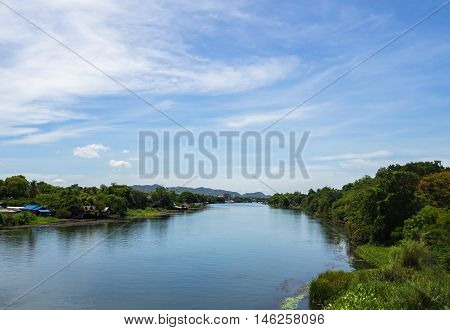 Landscape large river with trees and blue sky good view