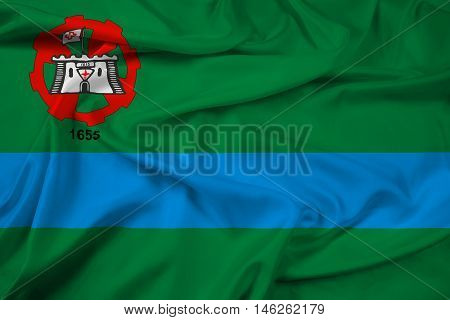 Waving Flag of Jundiai Brazil, with beautiful satin background. 3D illustration