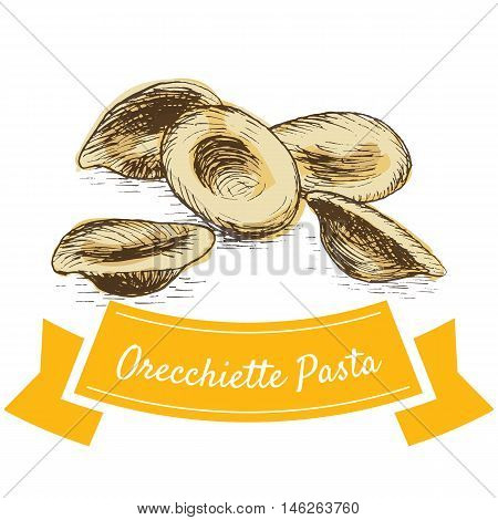 Orecchiette pasta colorful illustration. Vector illustration of Orecchiette pasta.