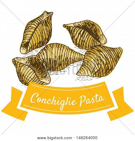 Conchiglie pasta colorful illustration. Vector illustration of Conchiglie pasta.